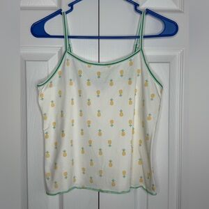 Y2K Joe Boxer Camisole Tank Top Cropped Pineapple Print Green Trim Adjustable L